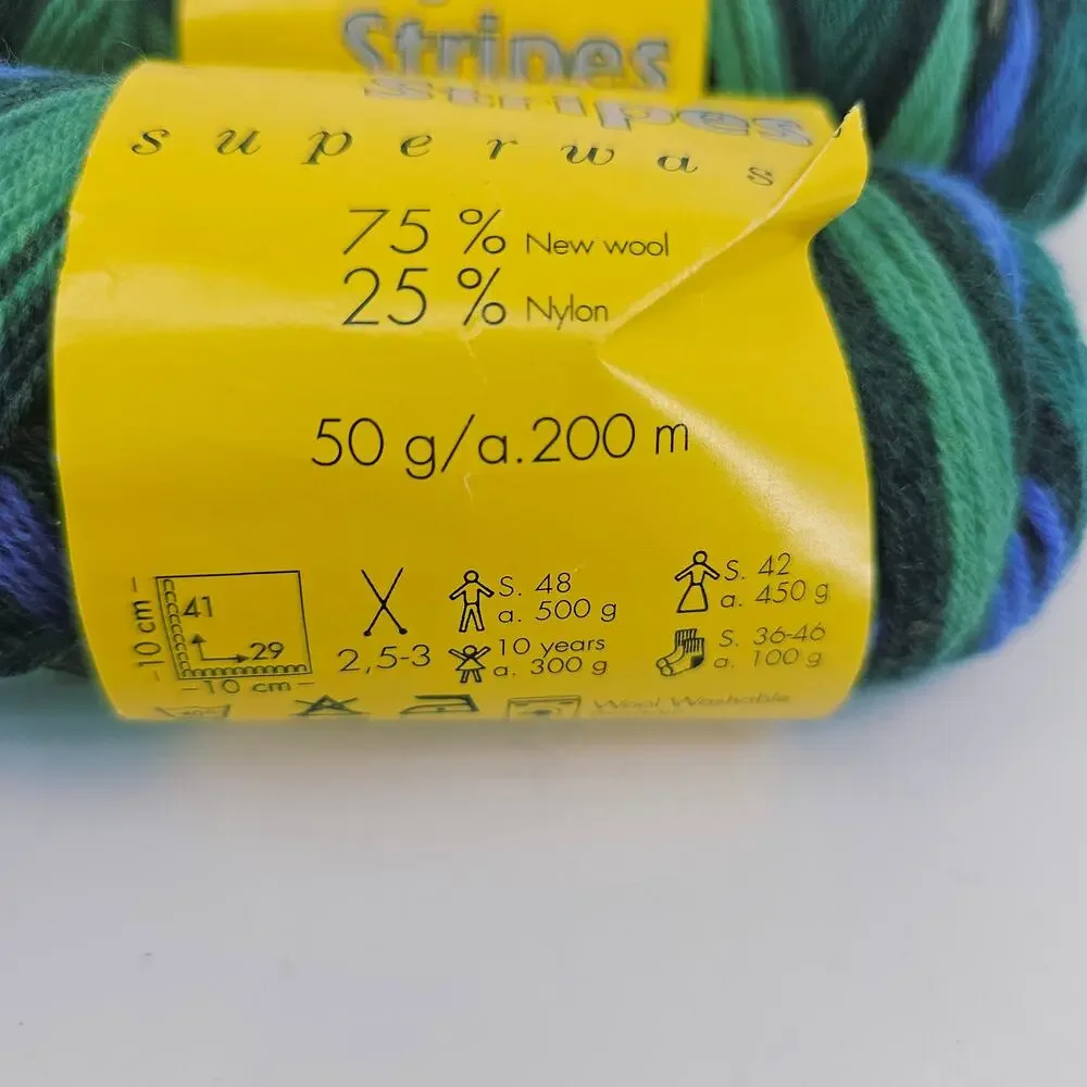 2 Cascade Yarns Sassy Stripes self-striping sock yarn green blue 713 Merino Wool